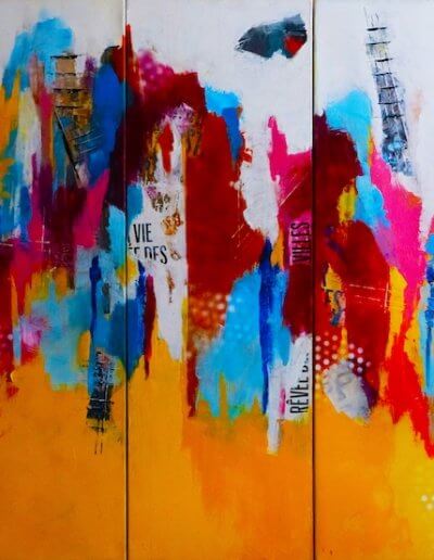 Elma SANCHEZ-LE MEUR, peinture "Rêves de ville", technique mixte, 120x120 cm