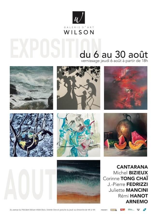 Affiche expo collective juillet 2026 à la Galerie Wilson à BLOIS